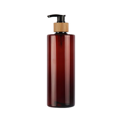 60ml 80ml 100ml 120ml 150ml 180ml 200ml 250ml 300ml Natural Elegant Amber Flat Shoulder PET Bottle With Natural Bamboo Lotion Pump