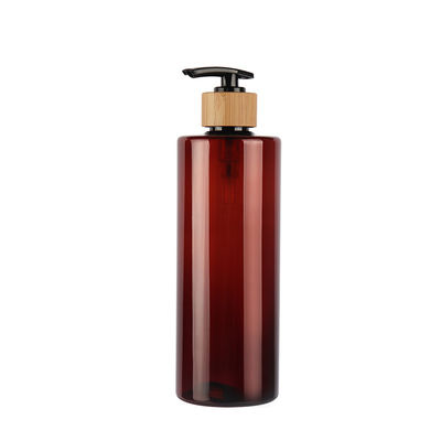 60ml 80ml 100ml 120ml 150ml 180ml 200ml 250ml 300ml Elegant Amber Flat Shoulder PET Bottle With Natural Bamboo Lotion Pump