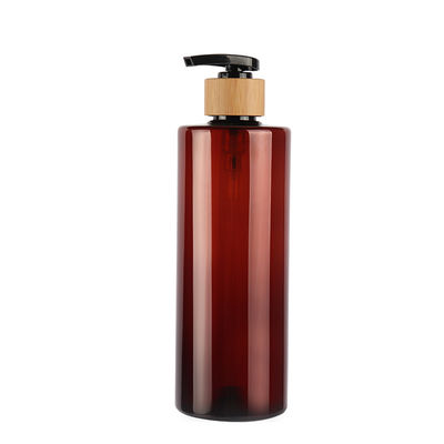 60ml 80ml 100ml 120ml 150ml 180ml 200ml 250ml 300ml Luxury And Elegant Amber Flat Shoulder PET Bottle With Natural Bamboo Lotion Pump