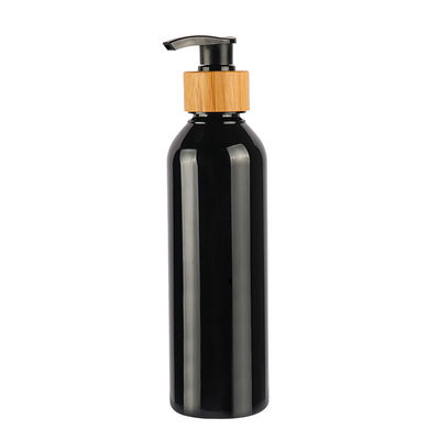 Black Round Shoulder Cosmetic Lotion Bottle Bamboo PET Bottle 180ml 200ml 250ml 300ml