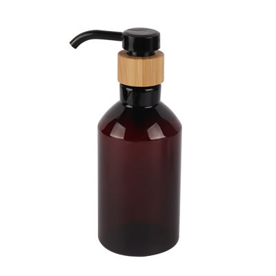 Amber Slanted Shoulder PET Bottle Natural Bamboo Long Nozzle Lotion Pump 7oz 10oz 16oz