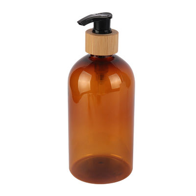 200ml 300ml 500ml Refillable Amber Lotion Bottle With Natural Bamboo Lotion Pump